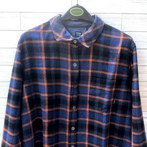 NWT Prana Golden Canyon Blue Orange Long Sleeve Flannel 100% Cotton Button Down